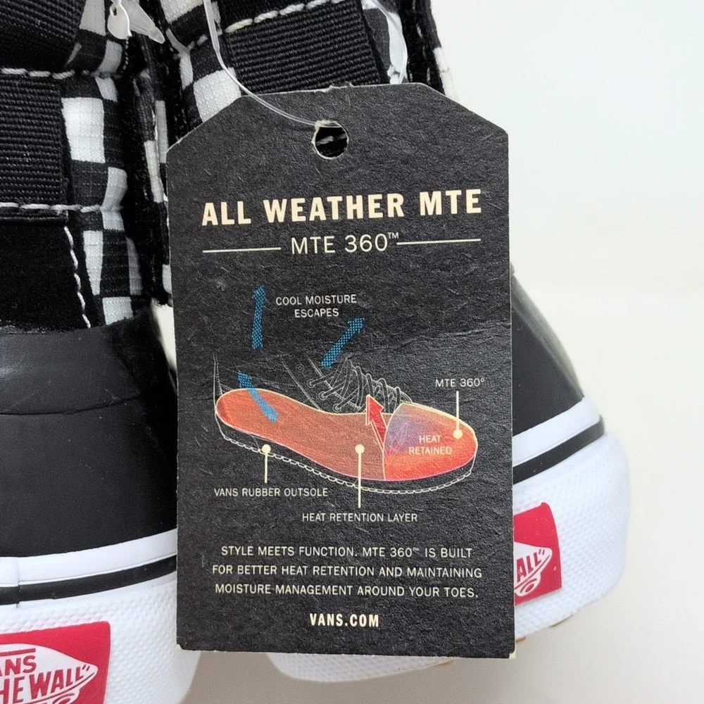 VANS MTE 360 NEW Kids Ankle Boots US 3 Black/White Check Slip-On Lined Skater